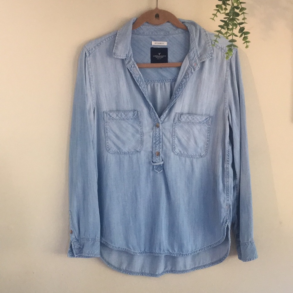 Denim style long sleeve v neck